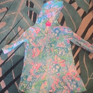 Lilly Pulitzer Blue and Pink Floral Hoodie swim cover up size S 4/5